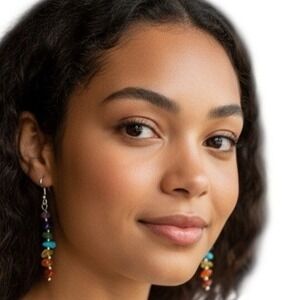 Natural Stone Rainbow Chakra Chip Drop Earrings NEW